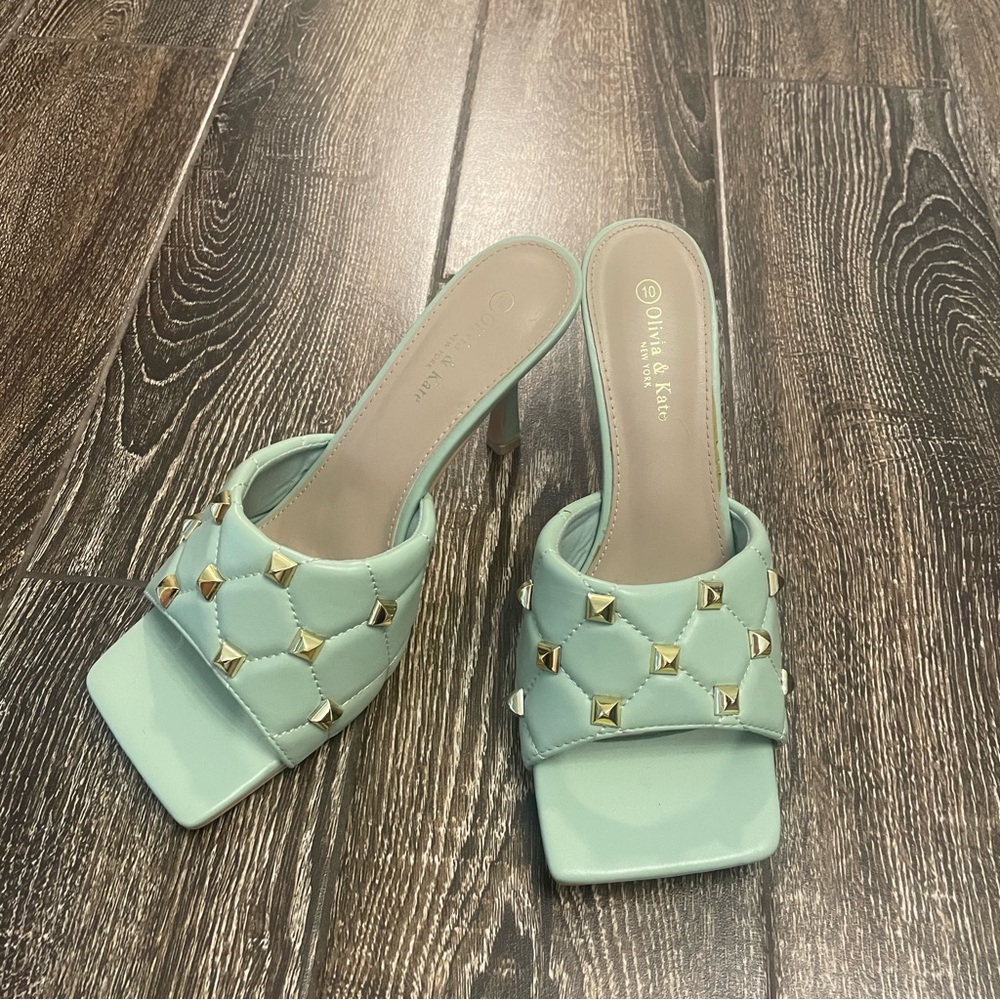 Mint Green Studded Heel Mules